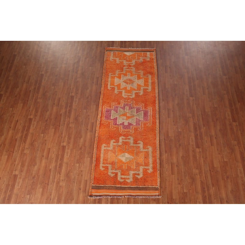 Transitional Oushak Vintage Runner Rug Handmade Wool Carpet - 3'6"x 9'9"