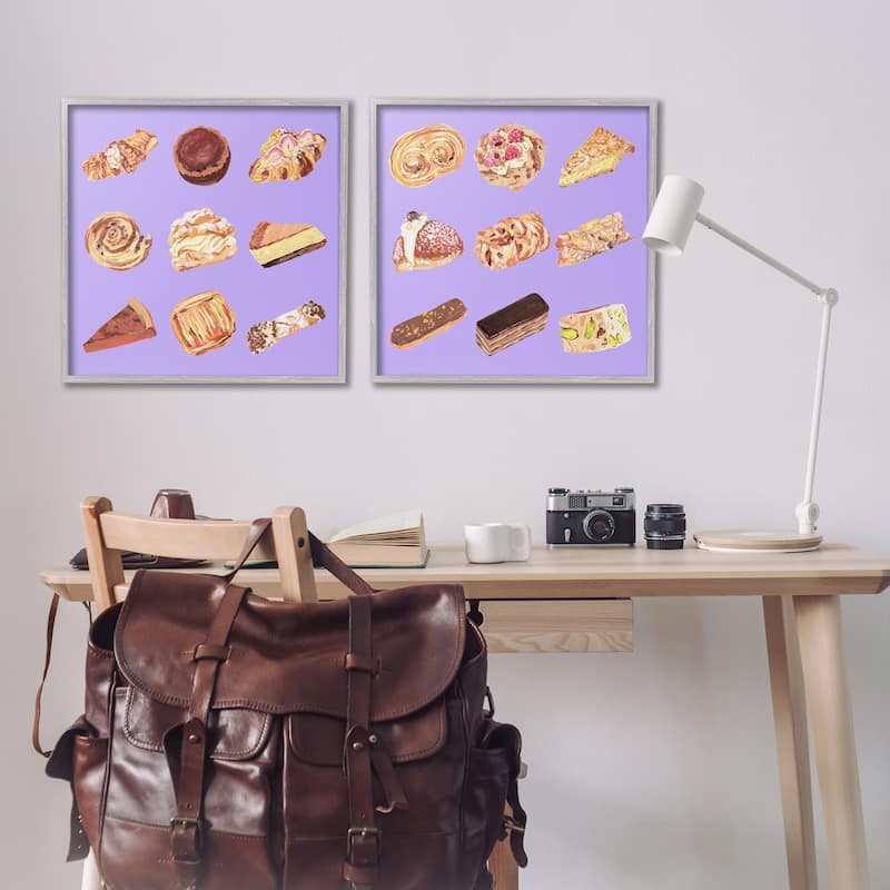 Stupell Various Pastries on Purple Framed Giclee Art Design By Melissa Wang (Set of 2)