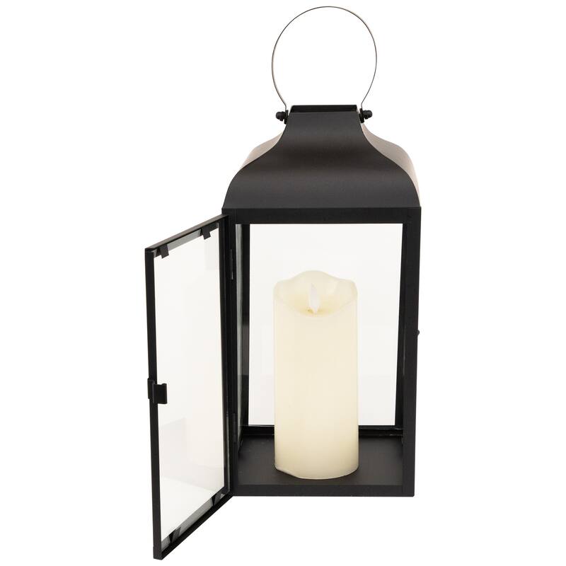 Metal Candle Lanterns with Handles - 12.75" - Black - Set of 3