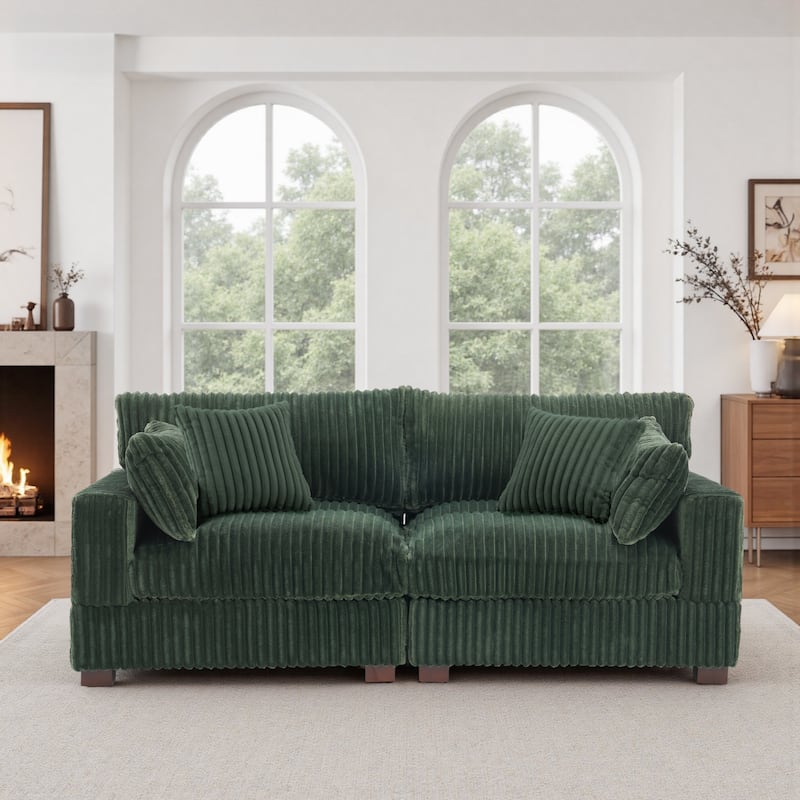 Modern Plush Corduroy Loveseat Sofa Couch with Pillows
