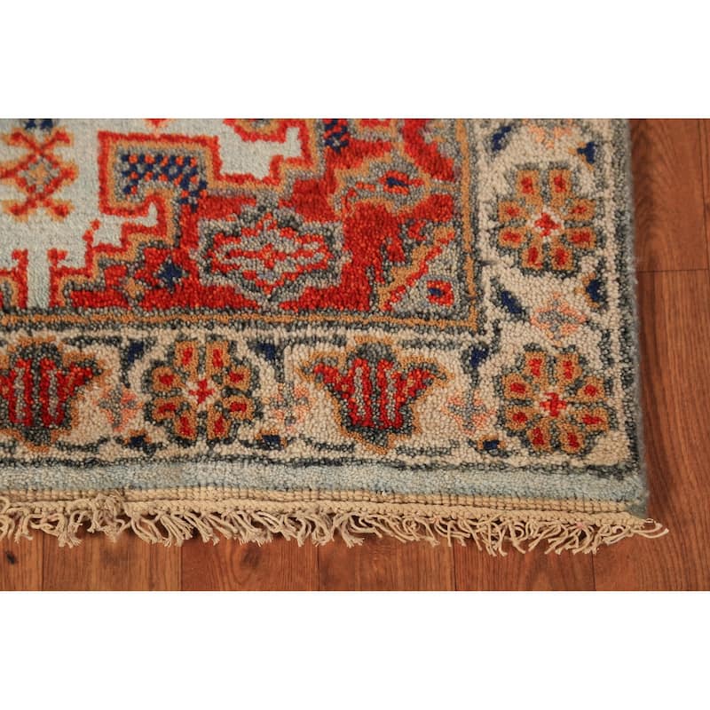 Geometric Viss Indian Runner Rug Hand-Knotted Beige Wool Carpet - 2'6"x 7'11"
