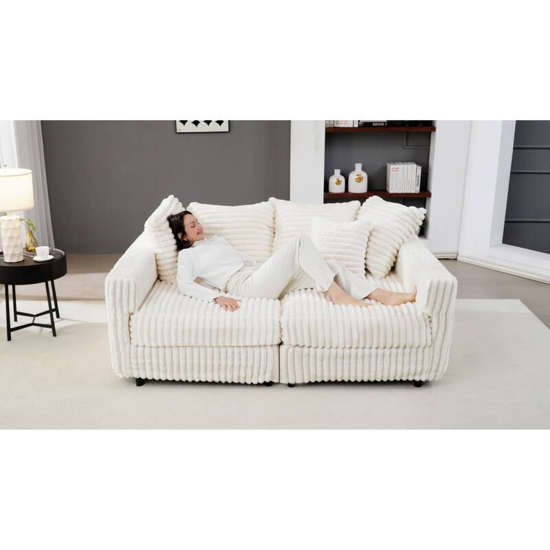 GDFStudio - Plush Corduroy 4-Seater 104.3" Deep Seat Convertible Sofa