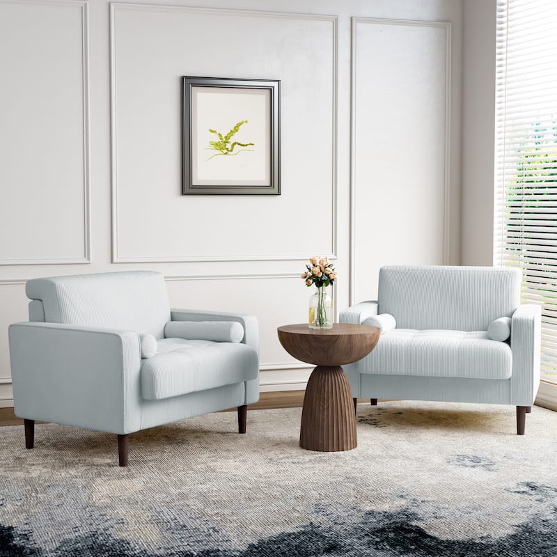 Modern Upholstered Corduroy Accent Chair With Arms Pillows