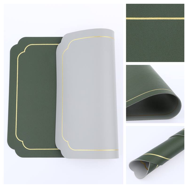Placemats Set of 6 Leather Placemats for Kitchen Dining Table Decor Heat Resistant Table Placemats Wipeable Table Mat - 18*12in - Green+Gray