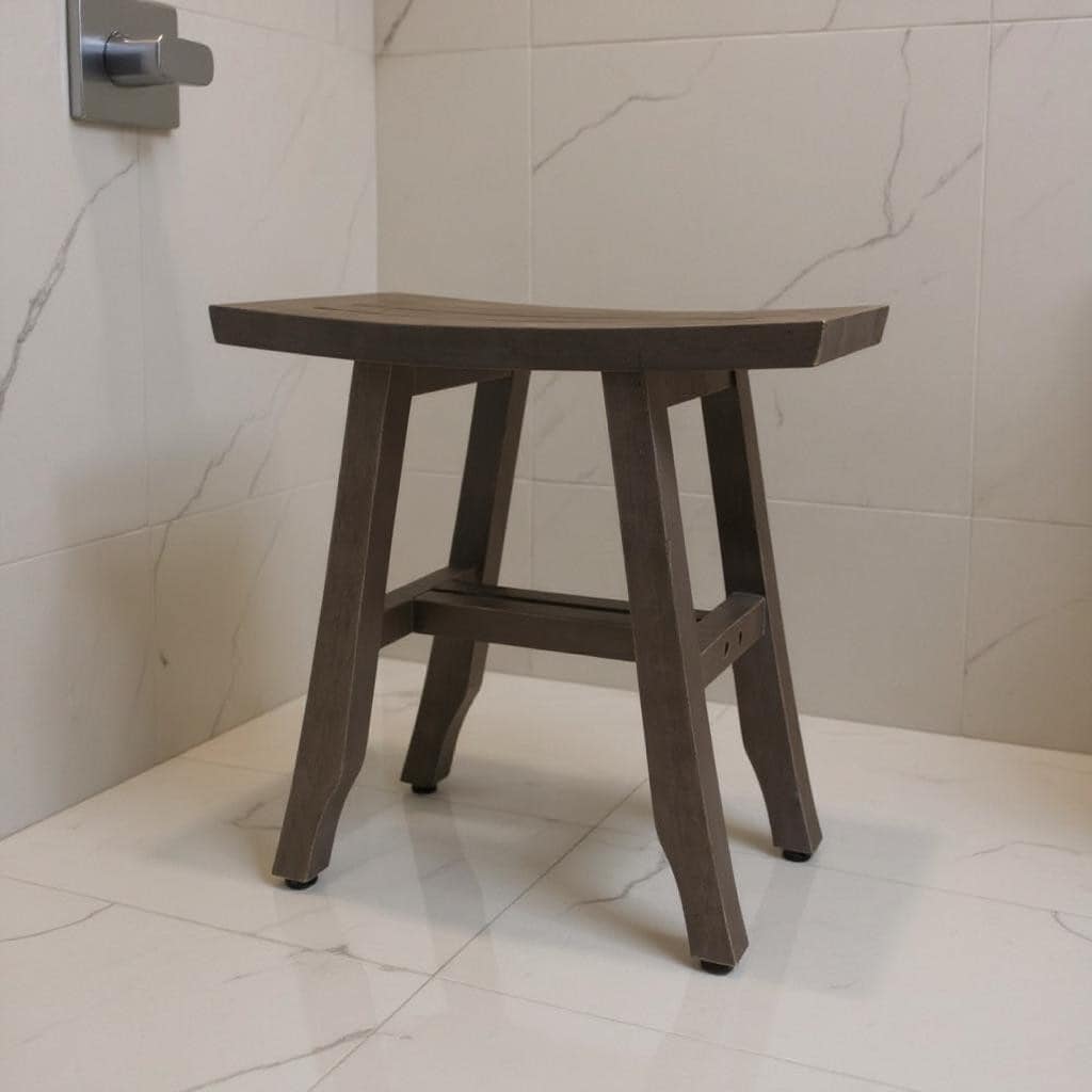 HomeRoots 18" Antiqued Gray Teak Rectangular Shower Bench