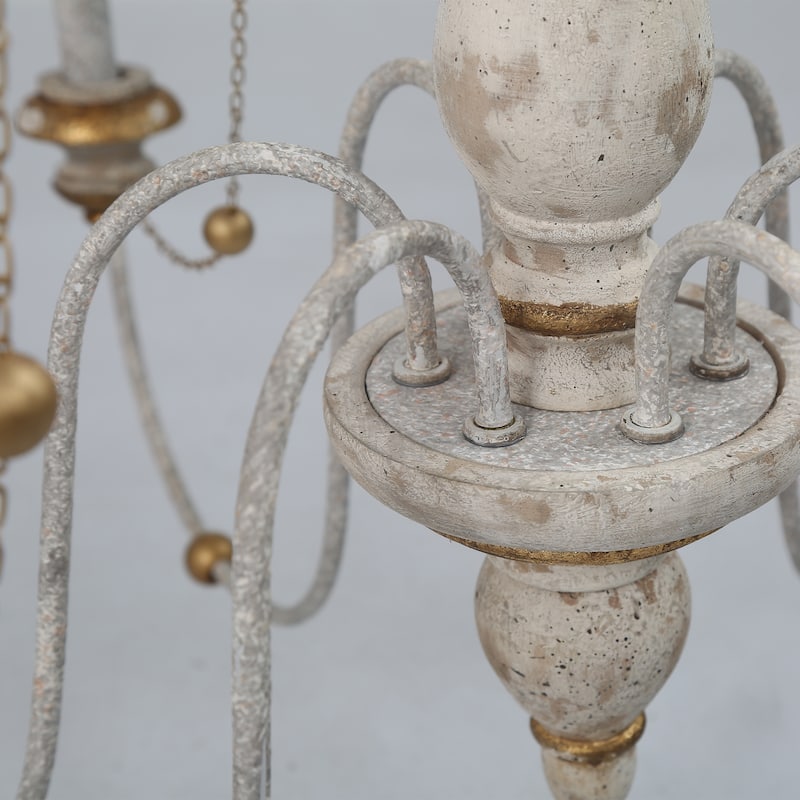 French Country 6-Light 29" White Wood Farmhouse Chandelier for Dining Room - 29"W x 37.5"H