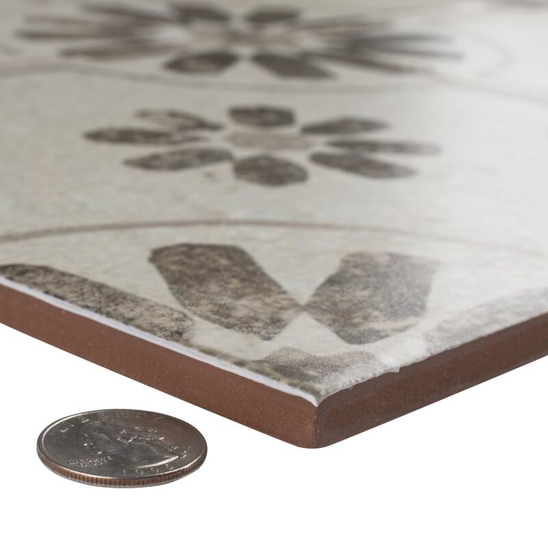 Merola Tile Kings Blume Nero 17-5/8" x 17-5/8" Ceramic Floor and Wall Tile