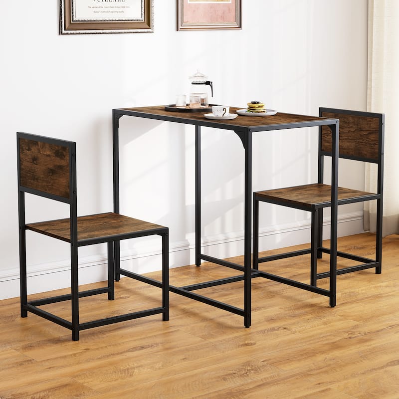 Gymax 3pcs Dining Set Compact Table and 2 Chair Home Kitchen Breakfast