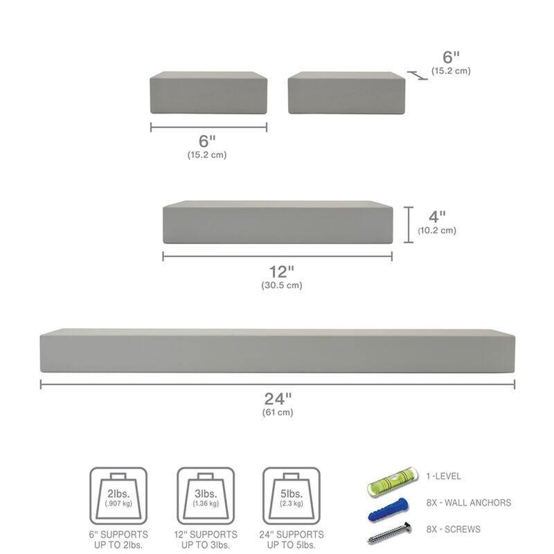 Melannco Set of 4 Gray Chunky Shelves, 1-24, 1-12, 2-6 Inch