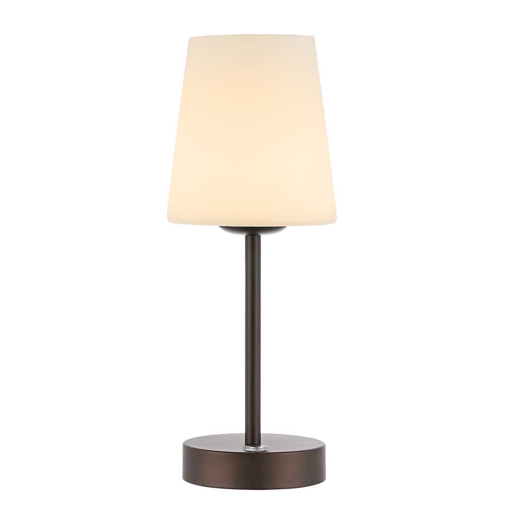 Eli 12.75" Modern Minimalist Iron Wireless Rechargeable Integrated LED Table Lamp, Nickel/White by JONATHAN Y