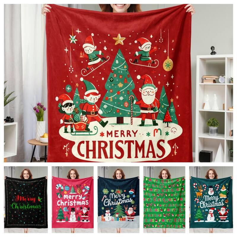 Christmas Prints Fleece Blanket Holiday Theme Fuzzy Warm and Cozy Throw Blanket