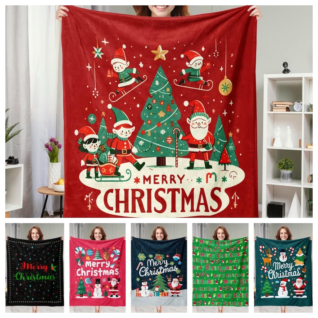 Christmas Prints Fleece Blanket Holiday Theme Fuzzy Warm and Cozy Throw Blanket