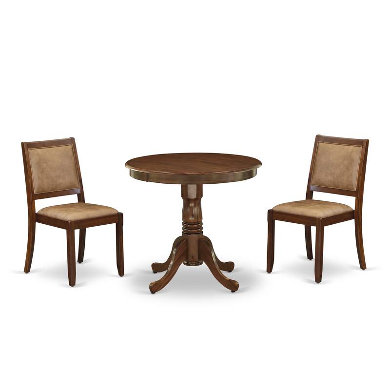 East West Furniture Dining Set Includes a Round Table and Stackable Kitchen Chairs, Antique Walnut (Pieces & Seat Type Options) - ANX23-AWA-28