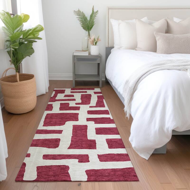 Premium Washable Super Soft Geo Maze Mayfield Rug - Garnet - 2'3" x 7'6"