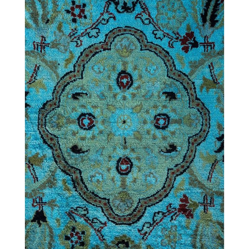 Overton Hand Knotted Wool Vintage Inspired Modern Contemporary Overdyed Blue Area Rug - 9' 2" x 12' 3"