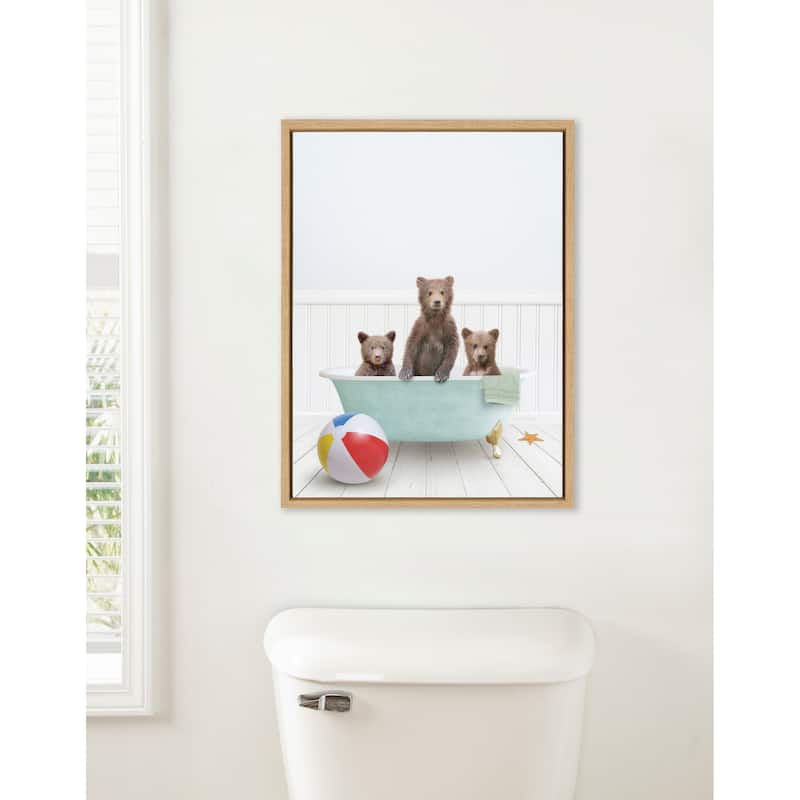 Kate and Laurel Sylvie Three Bear Cubs In Beach House Bath Framed Canvas by Amy Peterson