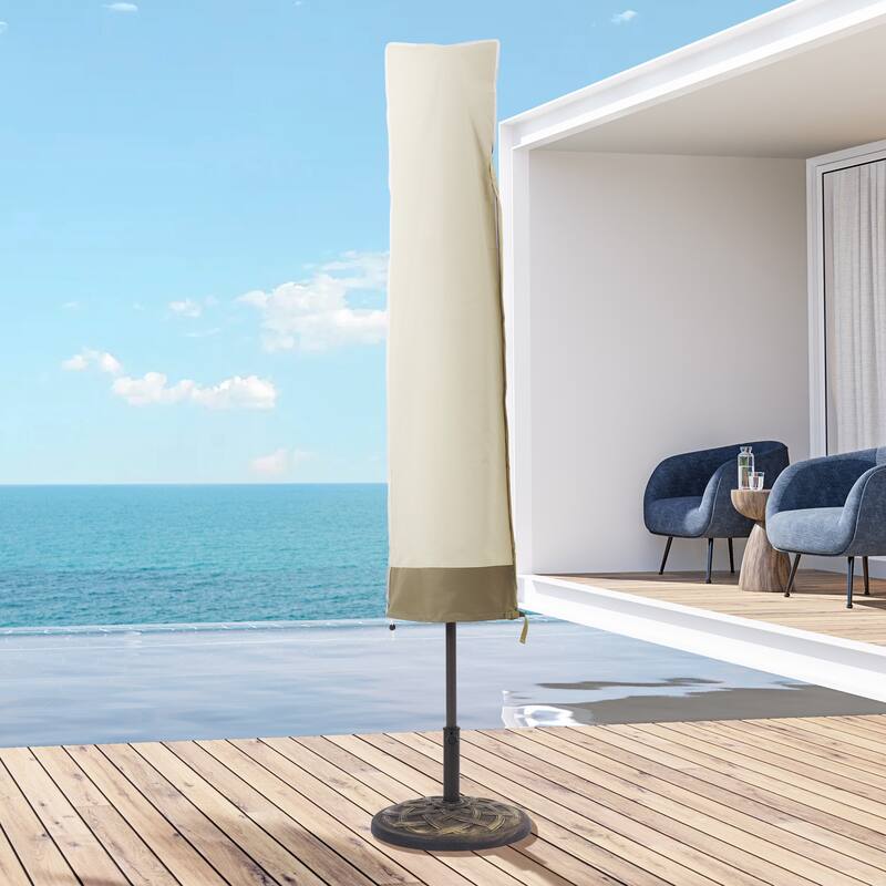 LIVOOSUN Patio Market Umbrella Covers 600D UV Resistant, Fits 9ft-11ft - Khaki/Beige