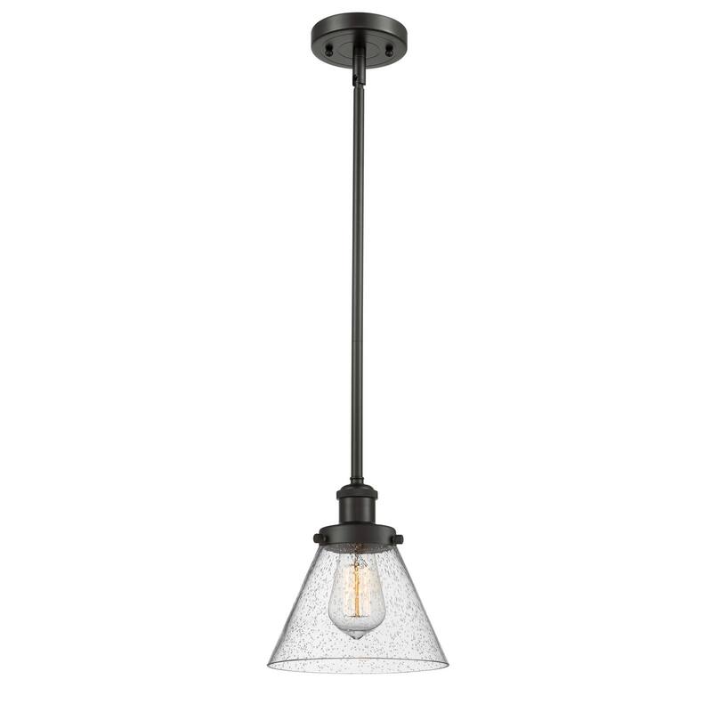 Innovations Lighting Large Cone 8" Wide Mini Pendant - Rod Hung - Oil Rubbed Bronze / Seedy