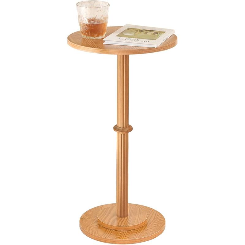 Modern Round End Table with Fluted Wood Leg - Brown