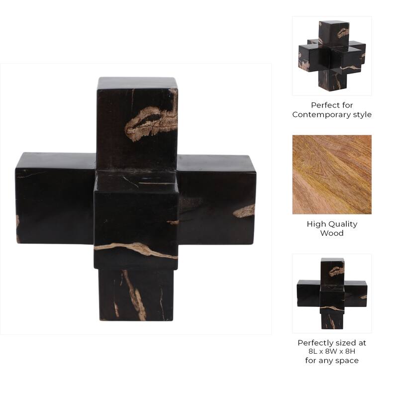 Wood Decorative Object with Geometric Design for Home Decor - 8" Brown - 8" x 8" x 8"