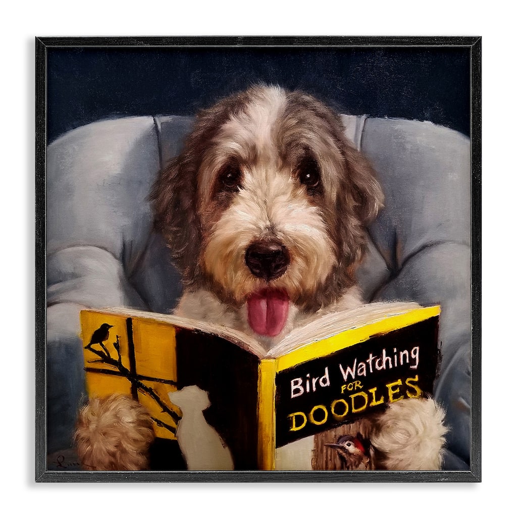 Stupell Bird Watching Doodle Funny Pet Dog Portrait Painting, 12x12, Framed Wall Art, Design by Lucia Heffernan