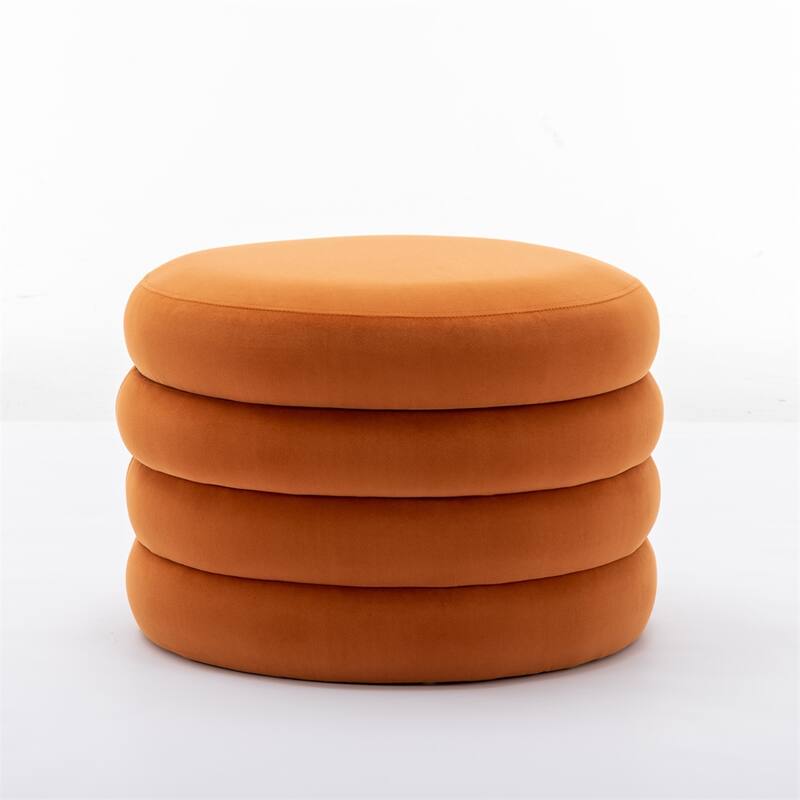 Fabric Storage Round Ottoman Footstool with Wooden Shelving
