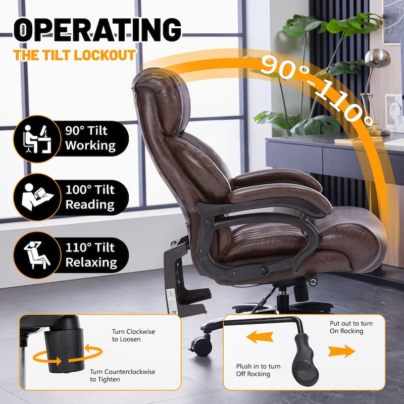 600lbs Big and Tall Office Chair, Executive Chair with Adjustable Headrest, High Back Extra Wide Seat, Heavy Duty for Office