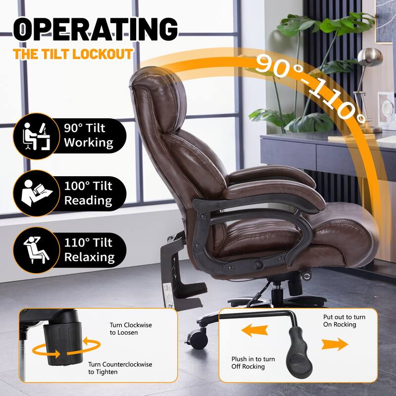 600lbs Big and Tall Office Chair, Executive Chair with Adjustable Headrest, High Back Extra Wide Seat