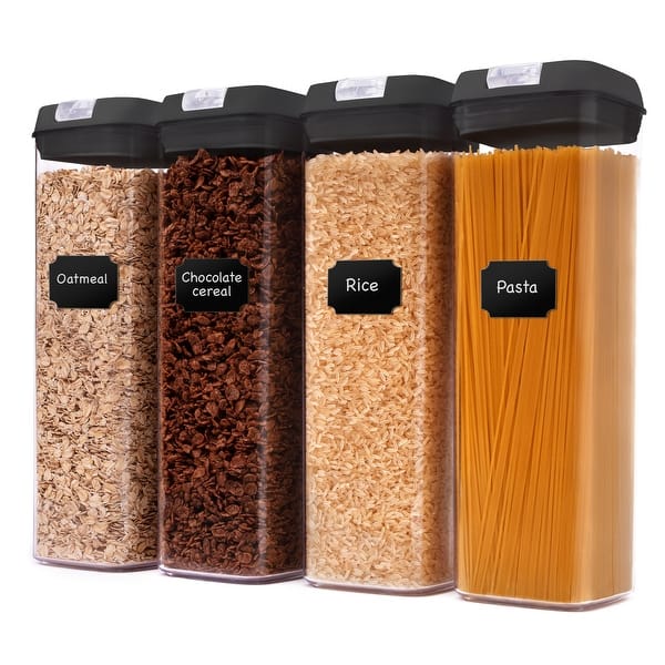 slide 2 of 8, Cheer Collection Set of 4 Uniform Size Airtight Food Storage Containers Black