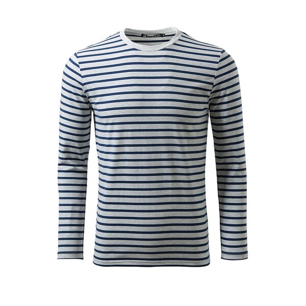 Men Casual Pullover Basic Crew Neck Long Sleeve Striped Tee T Shirt