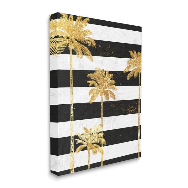 Stupell Golden Palm Trees Bold Black White Stripes Canvas Wall Art