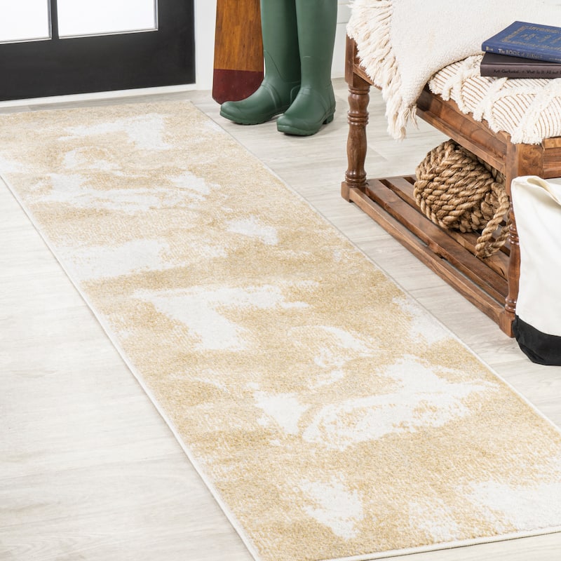 JONATHAN Y Marmo Abstract Two-Tone Modern Area Rug - 2 X 8 - Gold/Cream