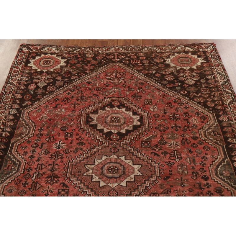 Vegetable Dye Qashqai Persian Antique Rug Hand-knotted Wool Carpet - 5'4"x 8'4"