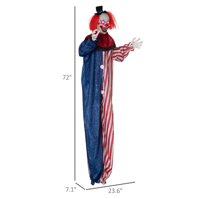 6FT Hanging Animatronic Clown Halloween Decor Light-Up Eyes Creepy Sound Battery Powered