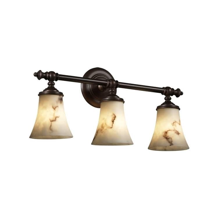 Justice Design LumenAria Tradition 3-light Dark Bronze Bath Bar, Faux Alabaster Round Flared Shade