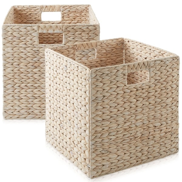 13 x 13 Hyacinth Storage Shelf Cubes Whitewash Wicker Baskets Set of - 2-Pack