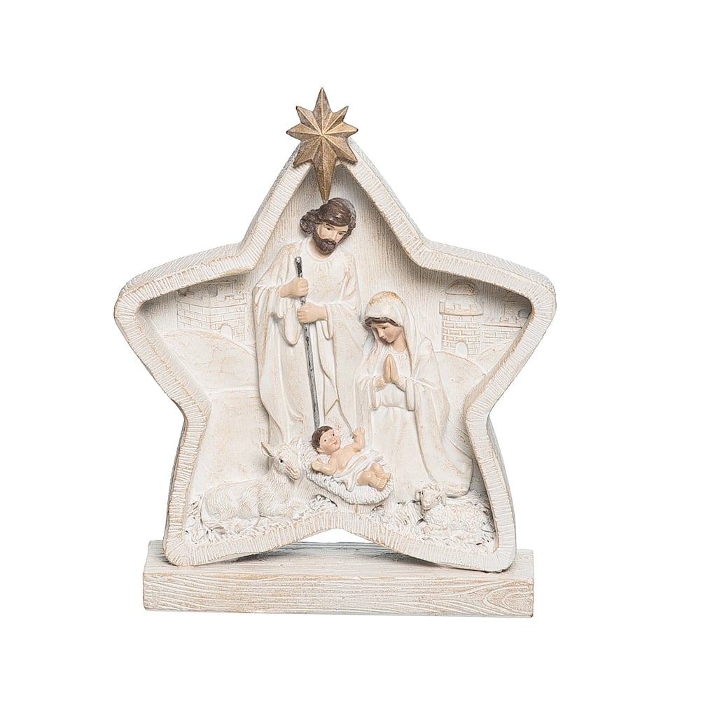 Star with Baby Jesus Mary and Joseph Holy Christmas Family Decor Decoration - White