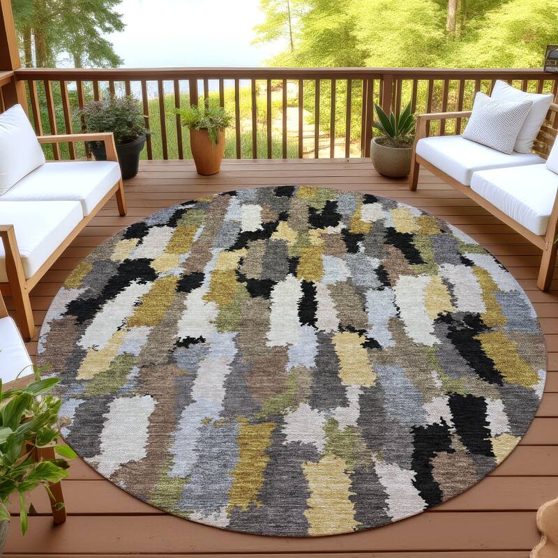 Machine Washable Indoor/ Outdoor Contemporary Stacks Chantille Rug - Black - 8' x 8'