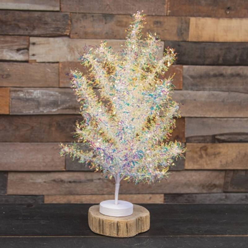 Opalescent Tinsel Tree with White Base 19 Inch Iridescent Tabletop Christmas Holiday Decoration Winter Décor Accent - White