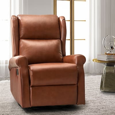 Leather Manual Swivel Recliner with Metal Base