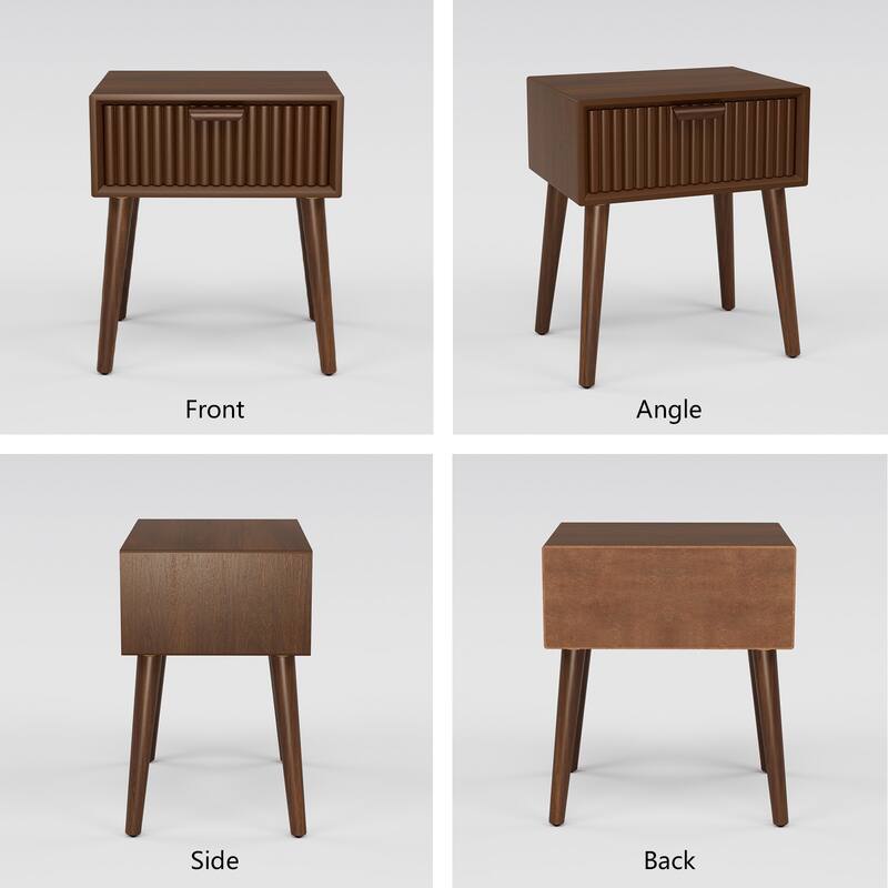 COSIEST Modern Brown Solid Wood Nightstand with Drawer