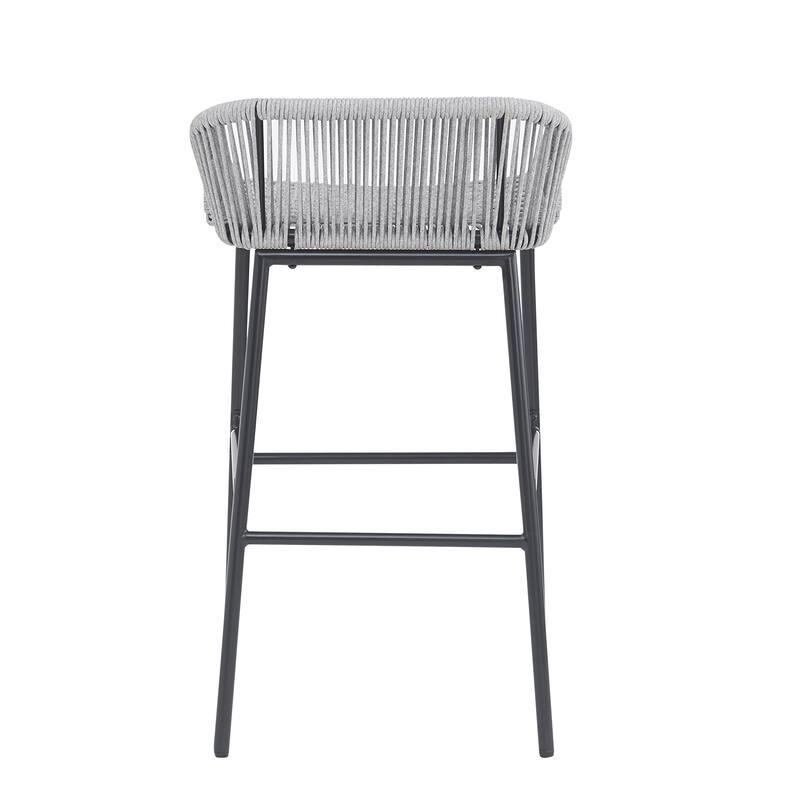 Roomfitters La Push Outdoor Woven Rope Bar Stool with Metal Frame, Modern Patio Bar Seating, Set of 2
