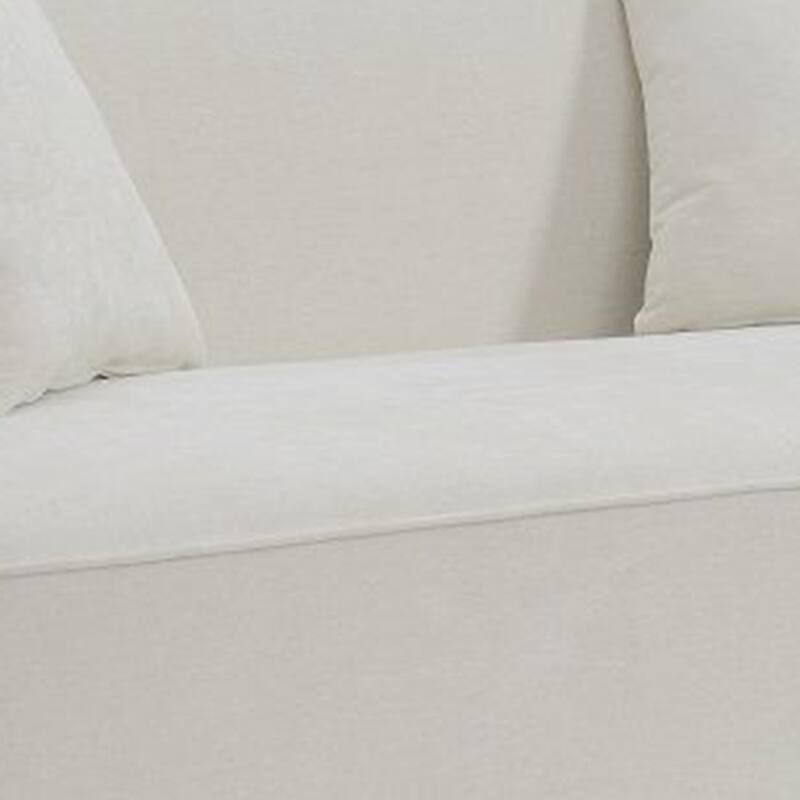 Oggy 83 Inch Sofa, 4 Throw Pillows, Barrel Shape, Soft Beige Chenille
