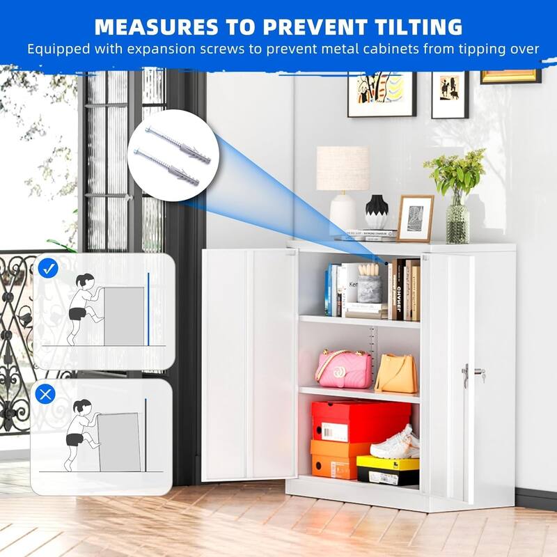 36 inch Metal Office File Storage Cabinet Locker with Locking Doors and Adjustable Shelves for Home Office, Garage, Pantry