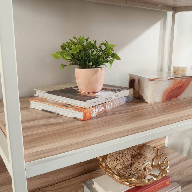 Wood Bookcase with Doors, Brown - 32.99" W x 17.13" D x 75.98" H