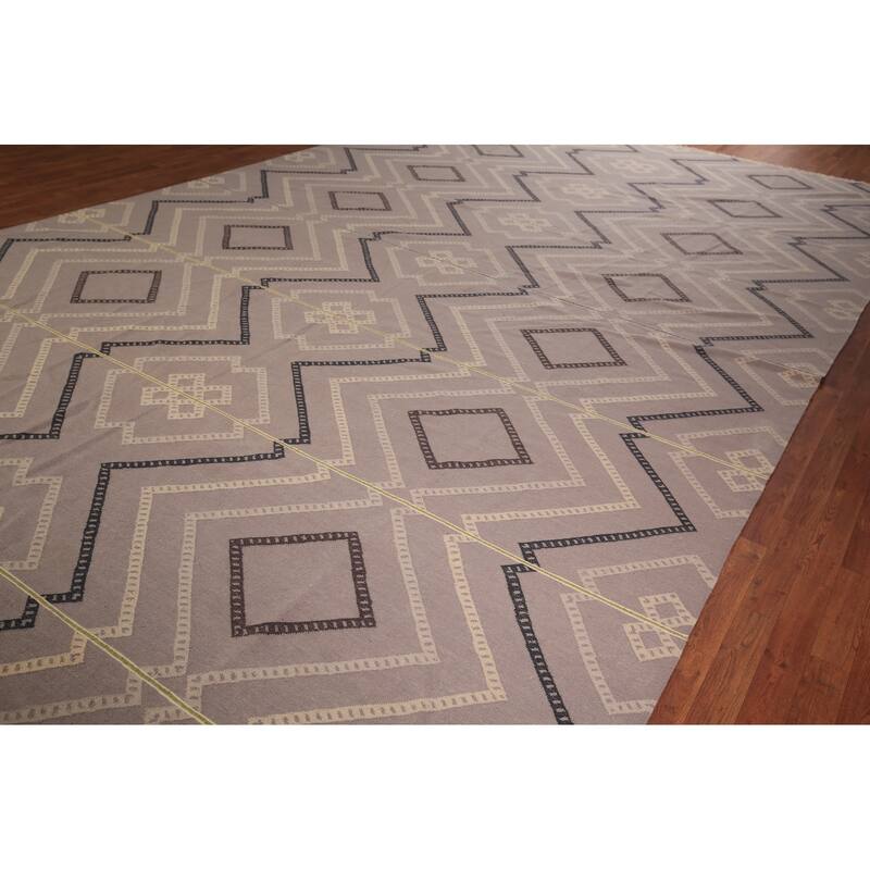 Flat Weave Kilim Durrie Oriental Large Area Rug Geometric Carpet - 10'5" x 19'2"