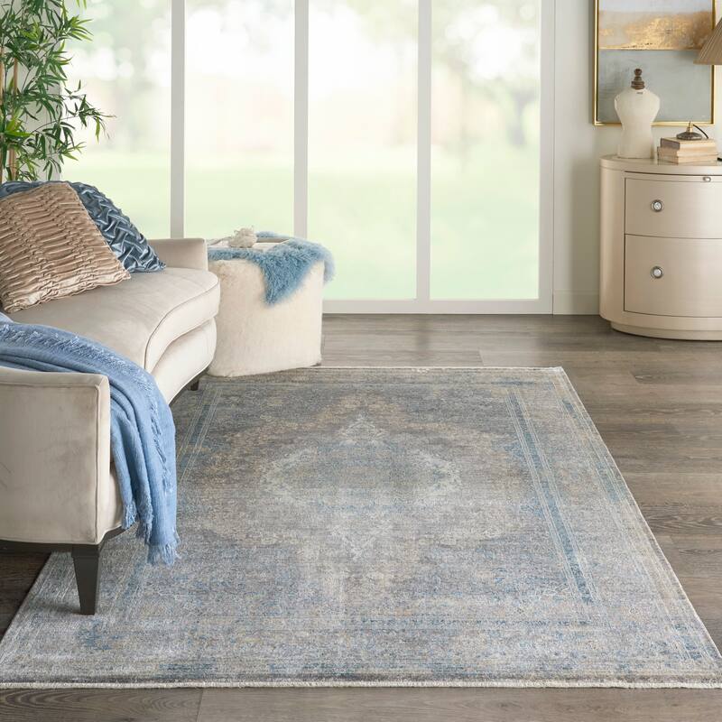 Nourison Starry Nights Vintage Persian Medallion Bordered Area Rug - 5'3" x 7'3" - Cream Blue - Rectangle