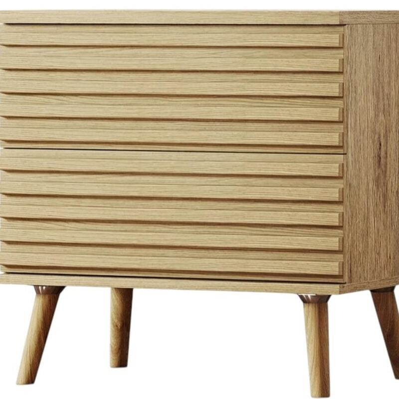 HomeRoots 23" Natural Solid Wood Ribbed Texture Two Drawer Nightstand
