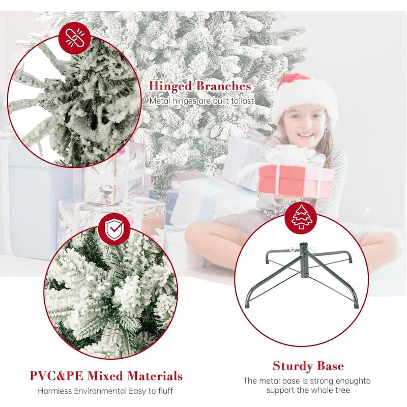 Suncrown 6ft/7ft Artificial Snow Flocked Christmas Tree with Metal Stable Stand Base for Indoor and Outdoor Holiday Decoration