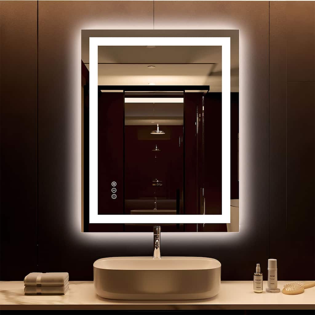36x28 LED Mirror for Bathroom, Lighted Vanity Mirror for Wall, Dimmable, Anti-Fog, Shatter-Proof - White